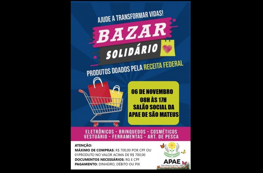  APAE de São Mateus do Sul realiza bazar solidário com produtos doados pela Receita Federal