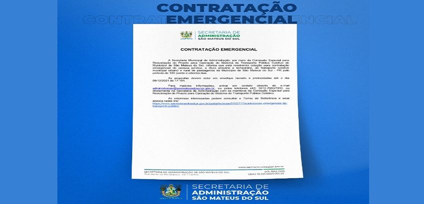  ATENÇÃO: Contratação emergencial em São Mateus do Sul