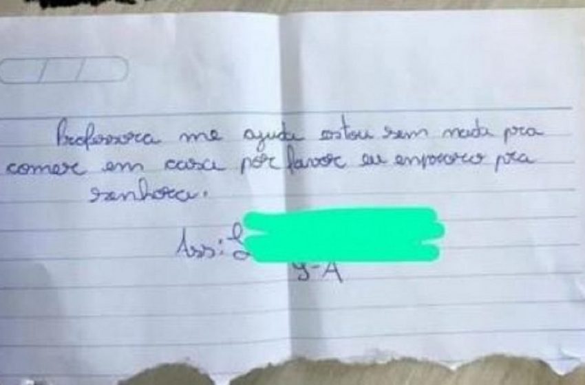        Adolescente escreve bilhete à professora implorando por comida no PR
