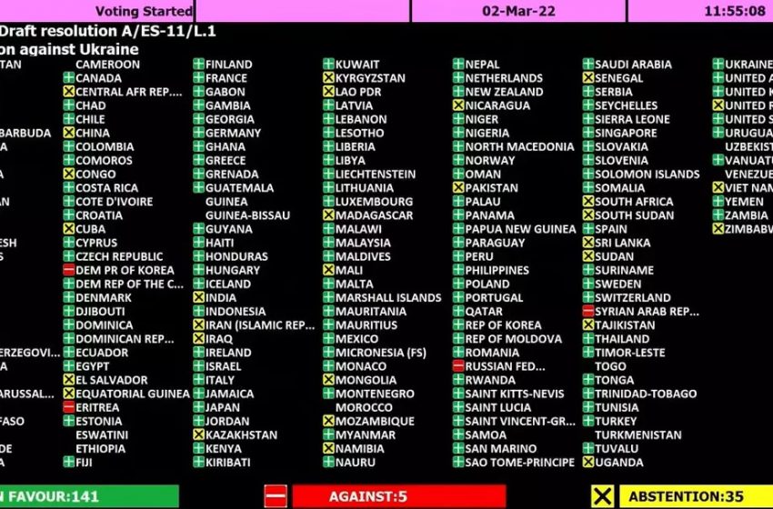  ONU aprova resolução contra invasão russa, sendo o voto do Brasil um dos 141