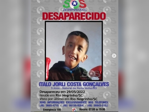  Bombeiros continuam buscas por criança de 5 anos desaparecida em Rio Negrinho