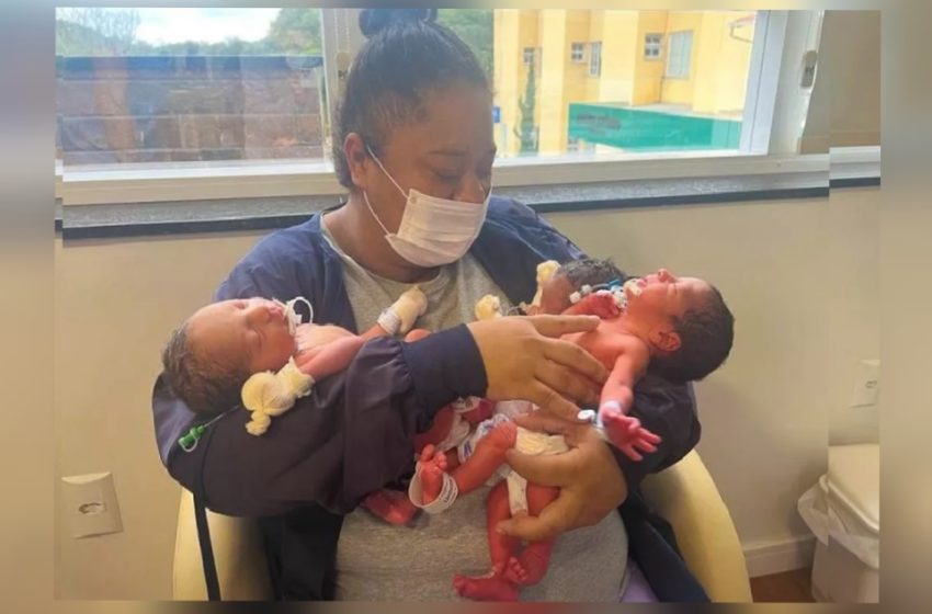  Mulher dá à luz trigêmeos 10 meses após ser mãe de gêmeos em SC: ‘Foi um choque’