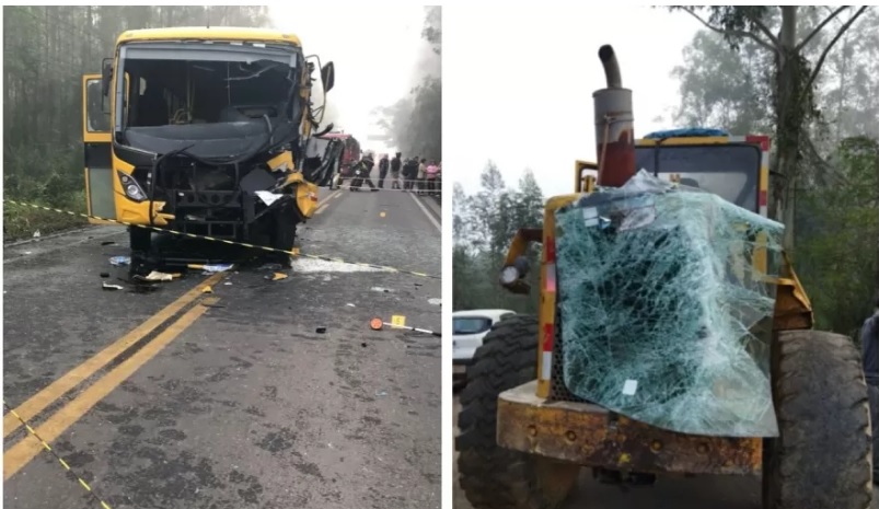  Motorista de ônibus escolar morre e 25 alunos se ferem em acidente em SC