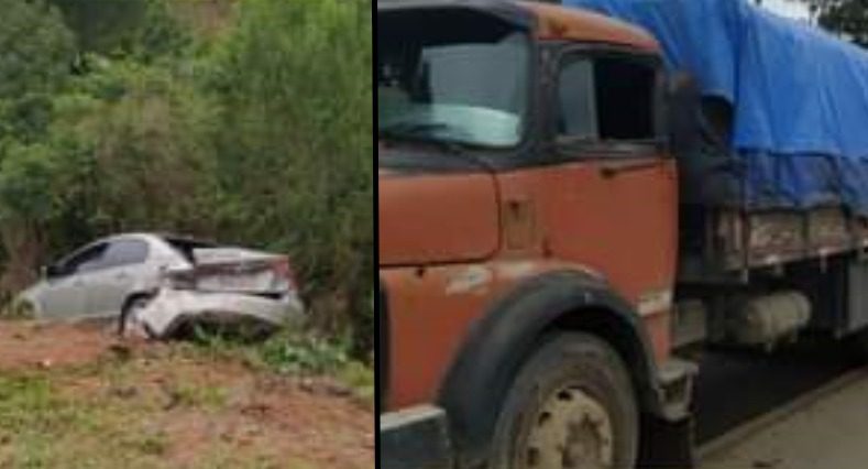  Polícia Rodoviária Estadual registra acidente entre carro e caminhão, na PR-364 em Rebouças