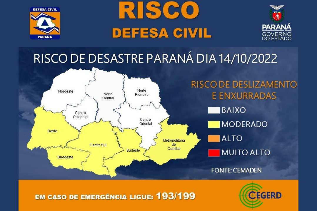  Por conta da persistência de chuvas intensas no Paraná, Defesa Civil reforça alerta para população