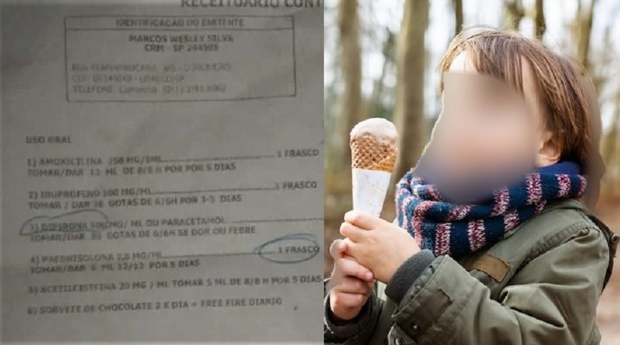  Médico receita sorvete e Free Fire a menino com dor de garganta, diz mãe