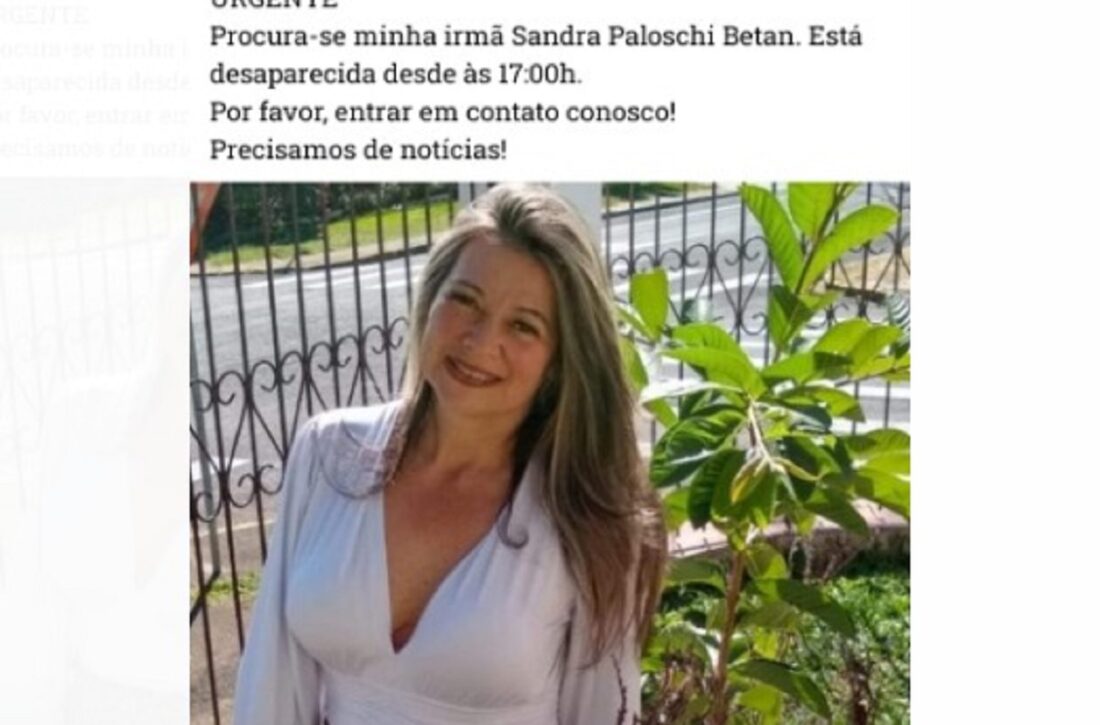  Familiares mobilizam redes sociais por desaparecimento de Sandra Paloshi Betan
