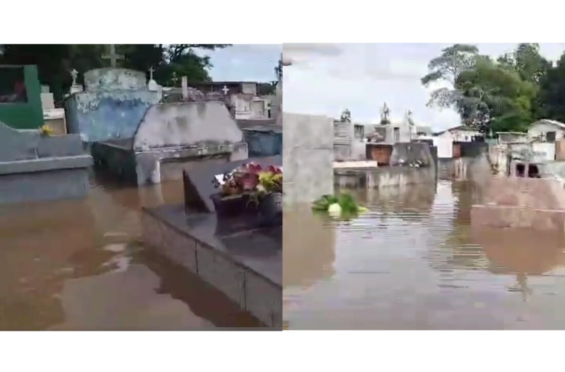  Cemitério sofre enchente e túmulos ficam submersos no Dia de Finados, em Ponta Grossa