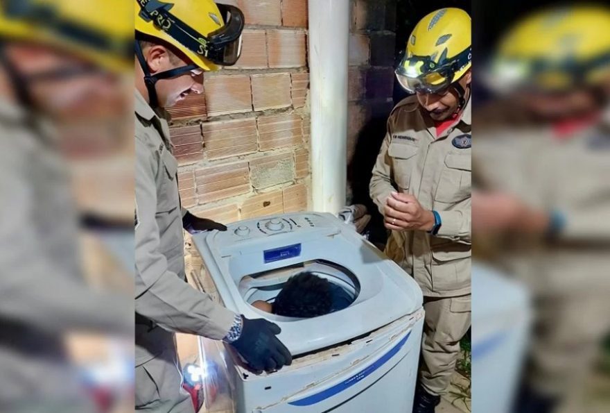  Bombeiros são acionados após criança ficar presa em máquina de lavar durante ‘pique-esconde’
