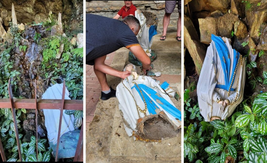  Imagem de Nossa Senhora de Lourdes é destruída por vândalos em Santa Catarina