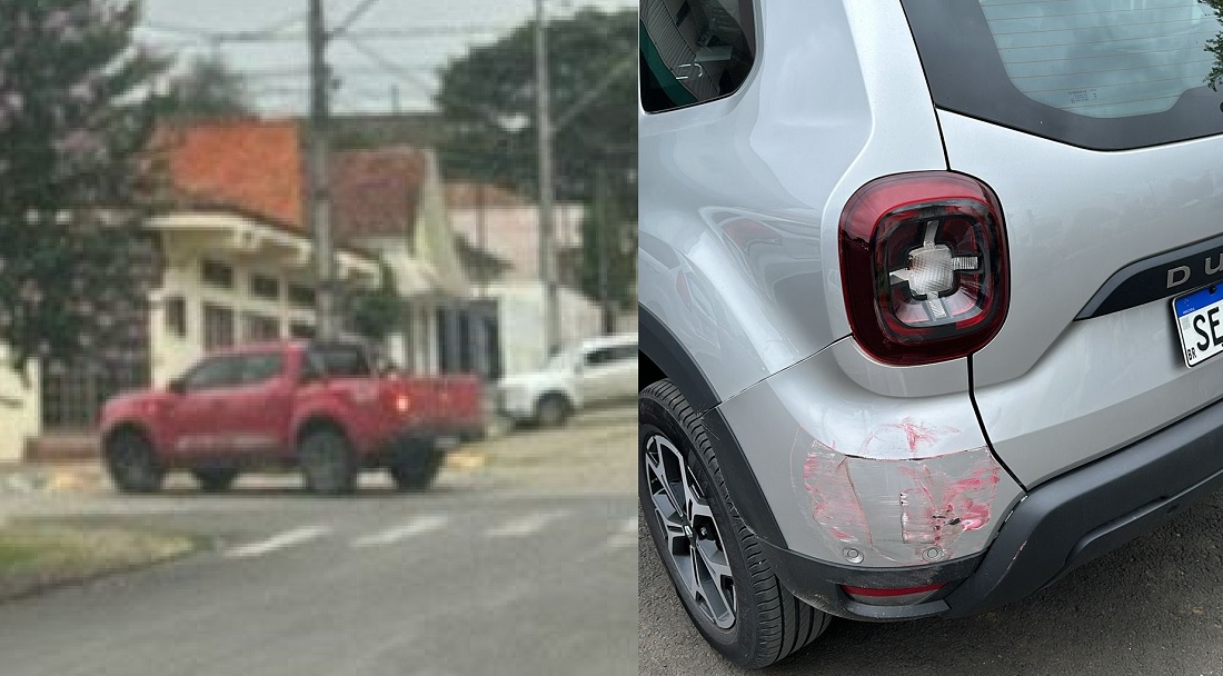  Mulher busca ajuda após caminhonete bater em veículo estacionado e motorista fugir em São Mateus do Sul