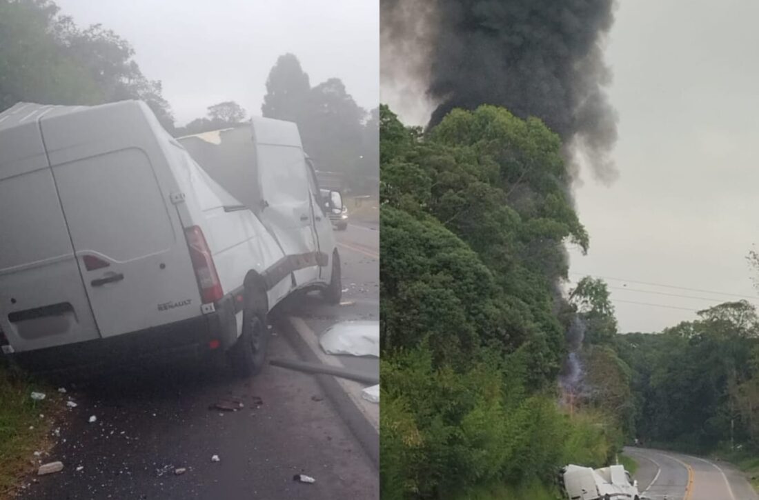  URGENTE: acidente entre van e caminhão na BR-476 deixa duas vítimas em estado grave