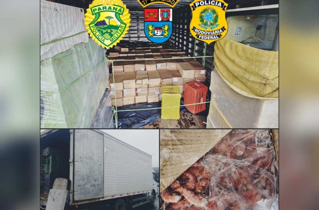  Mais de 5 toneladas de camarão com destino a São Mateus do Sul são apreendidas pela Polícia Militar