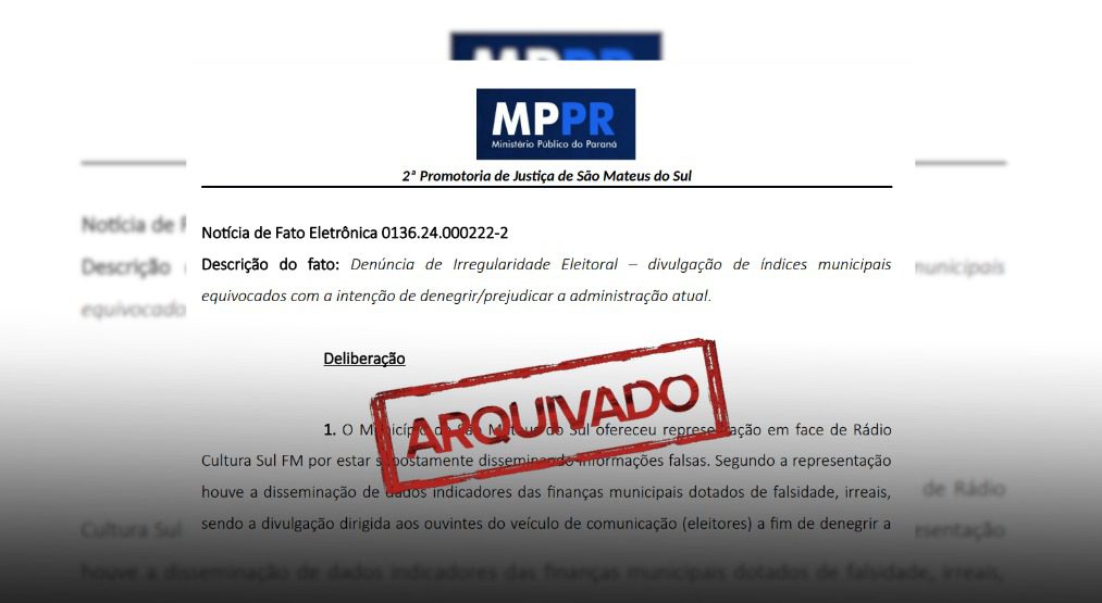  Promotoria manda arquivar denúncia da Prefeitura contra a Cultura Sul FM por notícias falsas