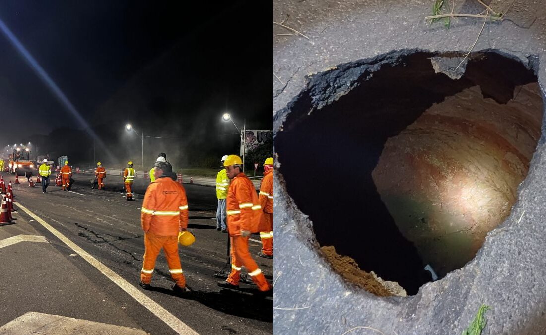  Novo buraco de 7 metros causa prejuízos e transtorno em trecho da BR-277 no Paraná